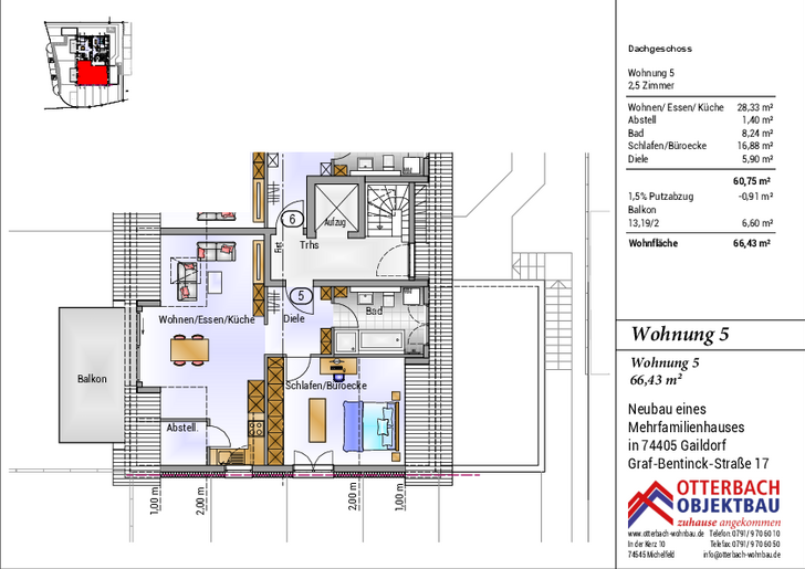 Bild 3: 2,5-Zimmer-Wohnung (DG) mit Balkon Bild 3: 2,5-Zimmer-Wohnung (DG) mit Balkon