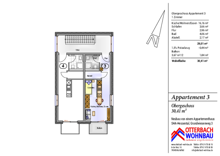 Bild 2: 1-Zi-Wohnung (OG) mit Balkon Bild 2: 1-Zi-Wohnung (OG) mit Balkon