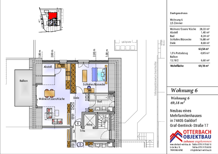 Bild 3: 2,5-Zimmer-Wohnung (DG) mit Balkon