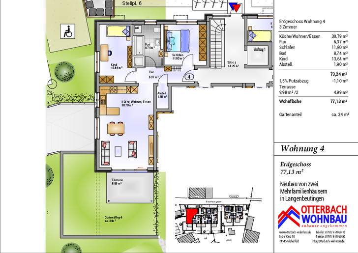 Bild 2: 3-Zi-Wohnung (EG) mit Terrasse und Gartenanteil