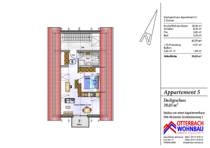 Bild 2: 1-Zi-Wohnung (DG) mit Balkon Bild 2: 1-Zi-Wohnung (DG) mit Balkon