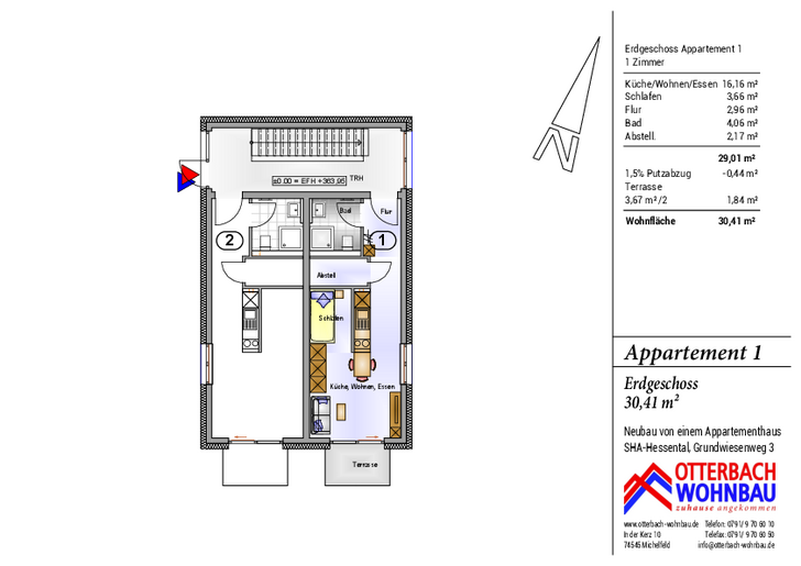 Bild 2: 1-Zi-Wohnung (EG) mit Terrasse Bild 2: 1-Zi-Wohnung (EG) mit Terrasse
